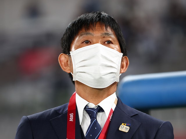 Técnico do Japão Hajime Moriyasu antes da partida em 22 de julho de 2021